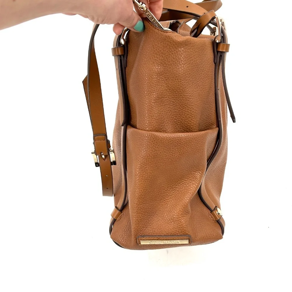 STEVE MADDEN Camel Brown Faux Leather Shoulder Cross Body Large Hobo Tote Purse